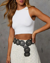 Videna Etched Grommet Hole Leather Belt