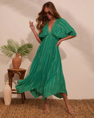 Haylee Flowy Metallic Stitch Midi Dress