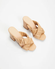 Tetra Crisscross Ruched Block Heeled Sandals
