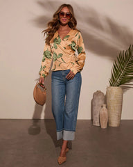Sunlit Tropics Satin Surplice Top