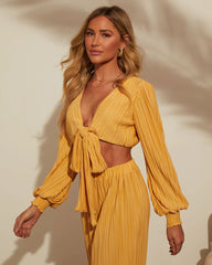 Ray Of Sunshine Long Sleeve Tie Crop Top