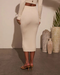Morning Tide Ribbed Side Button Maxi Skirt
