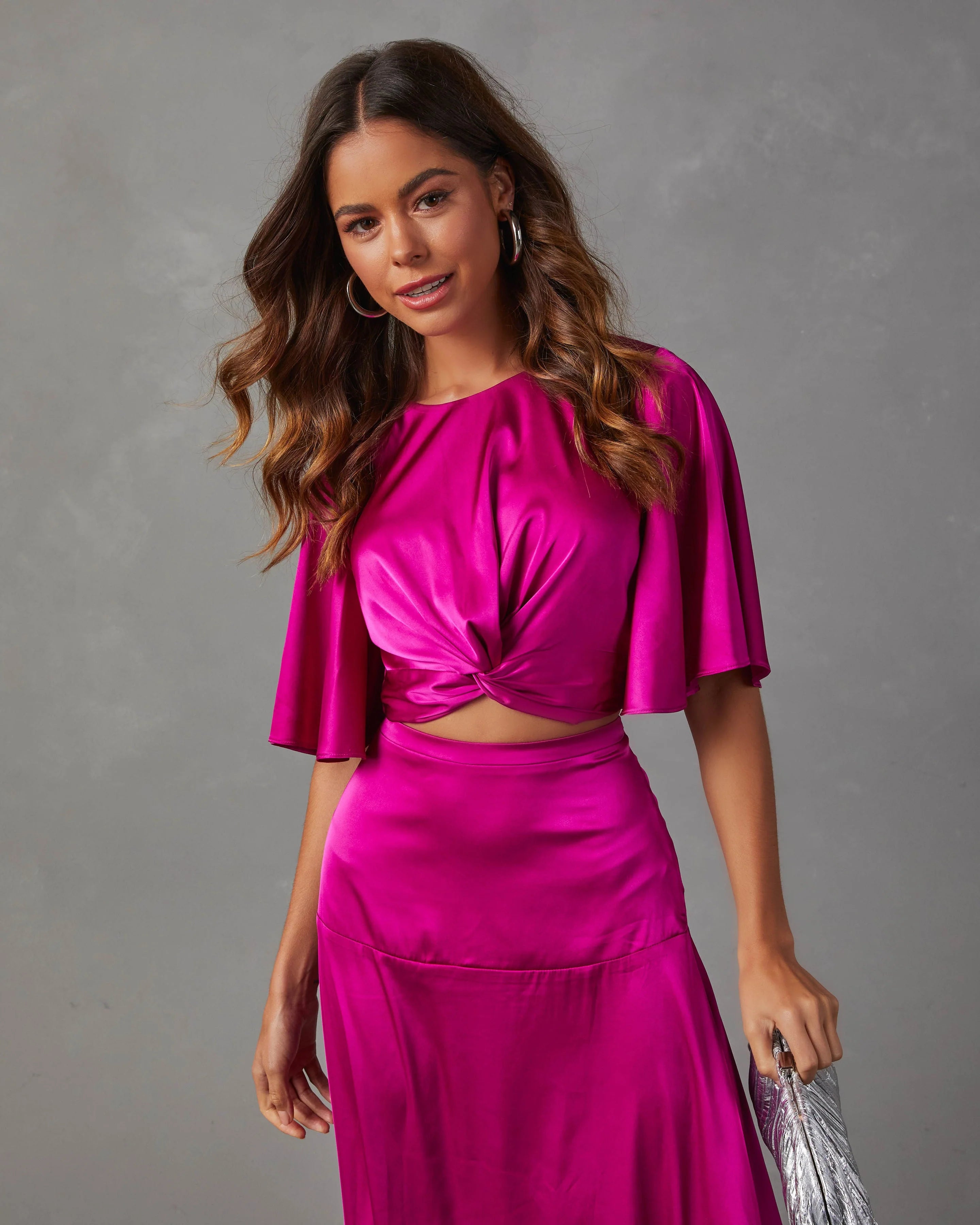 Zayda Satin Twist Front Crop Top