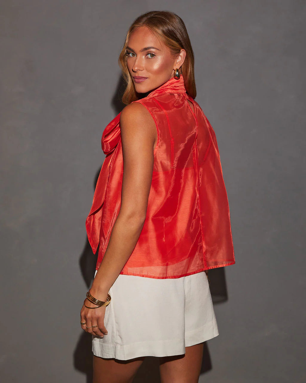 Karissa Sleeveless Organza Oversized Bow Blouse