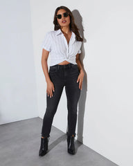Valentina Linen Short Sleeve Crop Top