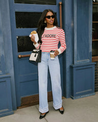 J'Adore Striped Graphic Sweater