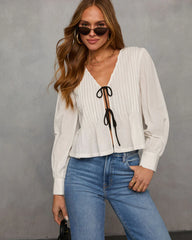 Love Lost Front Tie Pleated Peasant Blouse