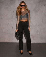 Straight To You Sheer Embellished Mesh Top