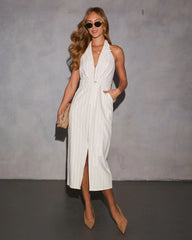 Kollins Striped Collared Midi Dress