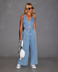 Dallas Wide Leg Pleated Denim Trouser Pant