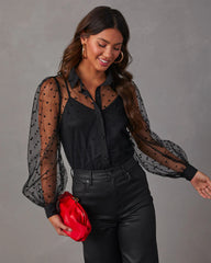 Bonjour Mon Amour Tulle Polka Dot Button Down Top