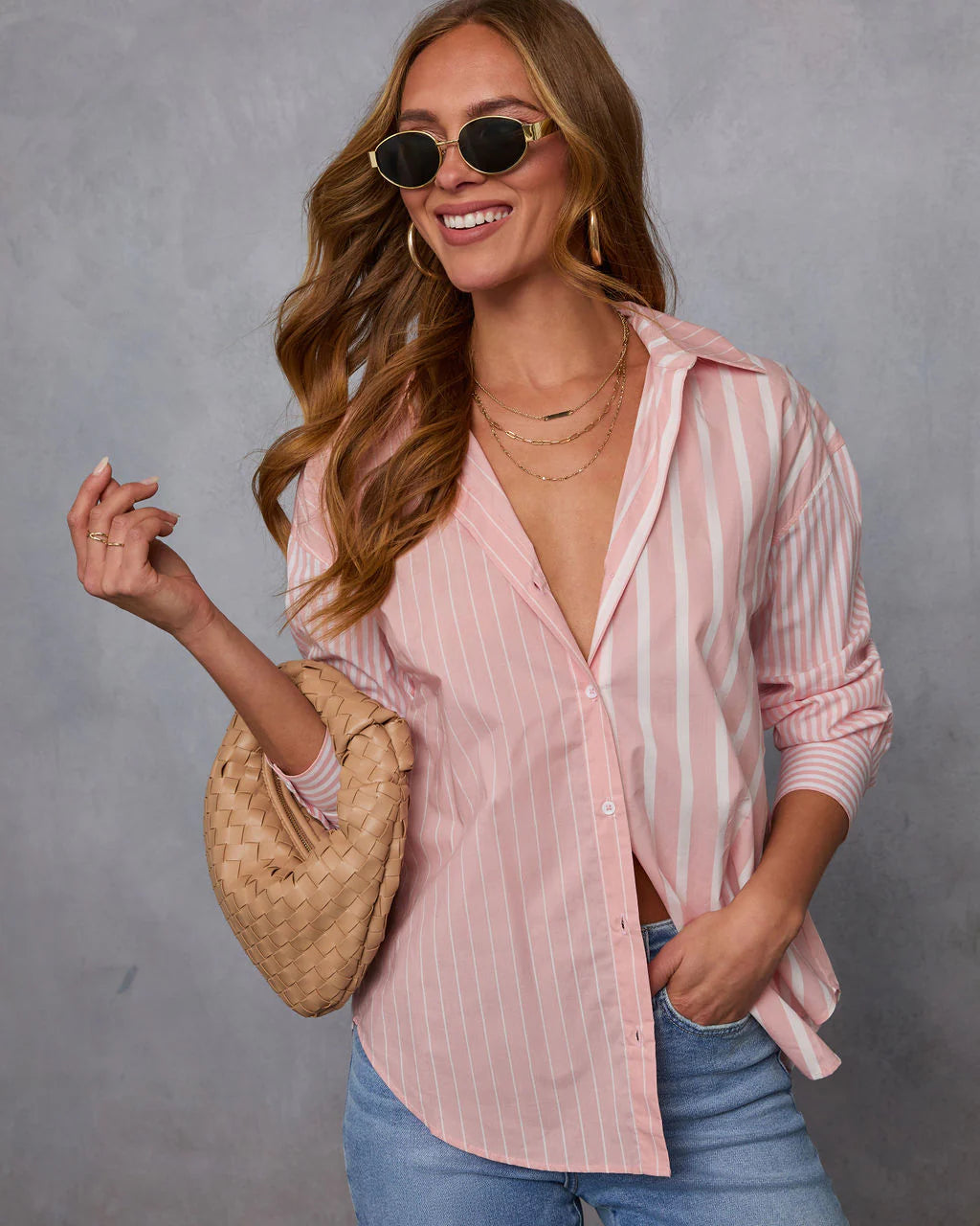 All Day Style Striped Poplin Collared Shirt