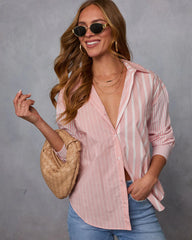 All Day Style Striped Poplin Collared Shirt