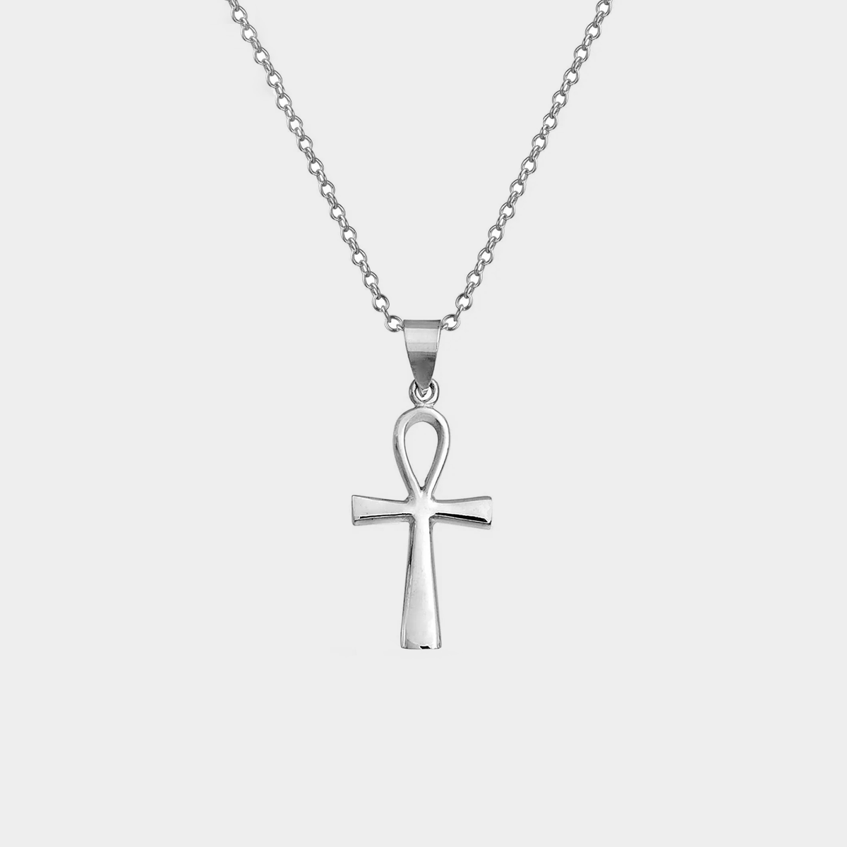 54 FLORAL ANKH CRUCIFIX CROSS PENDANT NECKLACE CHAIN - SILVER