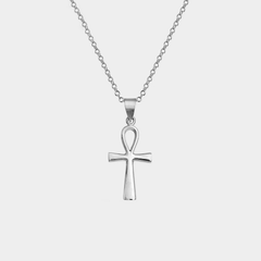 54 FLORAL ANKH CRUCIFIX CROSS PENDANT NECKLACE CHAIN - SILVER