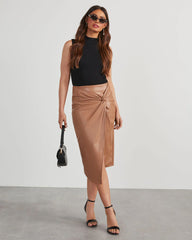 Like Wow Faux Leather Twisted Midi Skirt