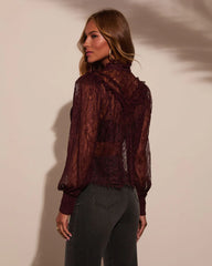 Love Letter Mock Neck Lace Blouse