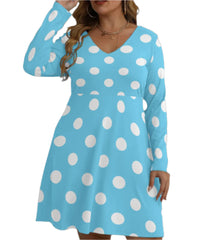 Sissy Heaven" Turquoise and White Lunar Print V-neck Long Sleeve Dress for Sissy Man, Crossdresser, Drag