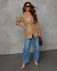 Take Me Out Leather Belted Blazer