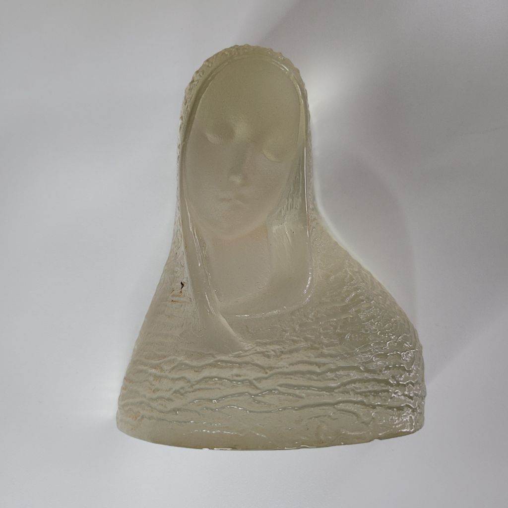 Viking Glass Virgin Mary Madonna MCM Yellowed Bookend