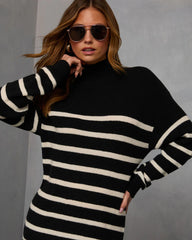 Snow Drifter Striped Turtleneck Mini Sweater Dress