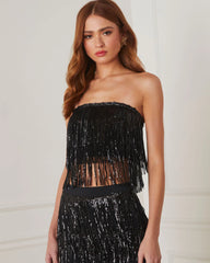 Tazzy Sequin Fringe Crop Top