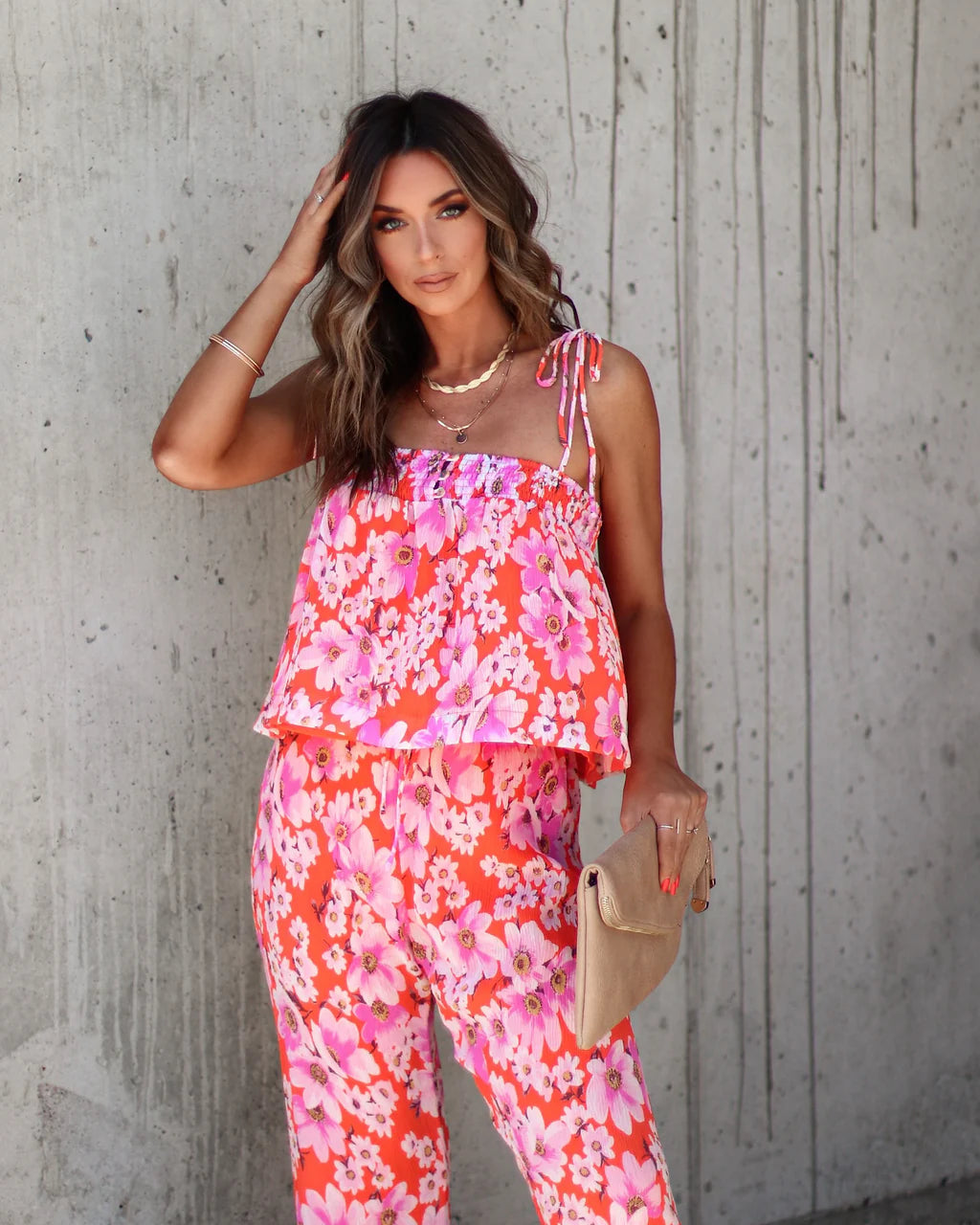 Jemma Floral Chiffon Plisse Pants