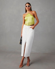 Viva La Vida Satin Fringe Hem Halter Top