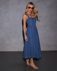 Gianni Denim Fit And Flare Midi Dress