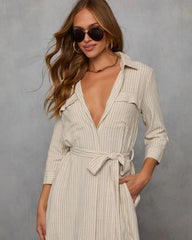 Calm Coast Striped Button Down Shirt Dress