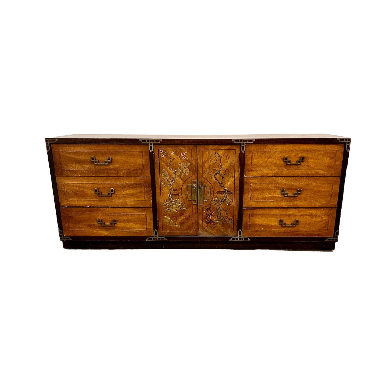 Vintage Bassett Furniture Co. Chinoiserie Credenza Available for Custom Lacquer - Hibiscus House