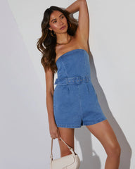 Ezra Strapless Belted Denim Romper