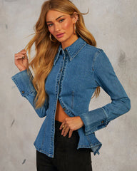 Mixer Denim Button Down Top