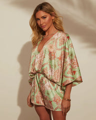 Jobelle Kimono Sleeve Printed Satin Romper