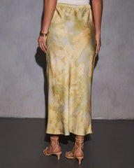 Honeydew Satin Abstract Maxi Skirt