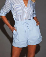 Sail Away Linen Blend High Waist Drawstring Shorts
