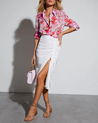 Jenny Ruched Eyelet Midi Skirt