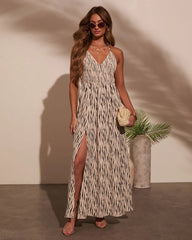 Paulina Abstract Halterneck Maxi Dress