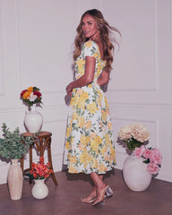 April Noon Eyelet Floral Midi Dress