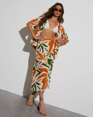 Rainforest Printed Wrap Midi Skirt