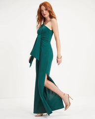 Always On The List One Shoulder Front Tie Slit Jumpsuit