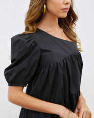 Washington Cotton One Shoulder Pocketed Mini Dress