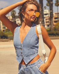 Dallas Button Front Denim Vest Top