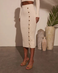 Morning Tide Ribbed Side Button Maxi Skirt