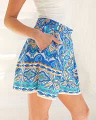 Summer In Santorini Pleated High Waisted Shorts