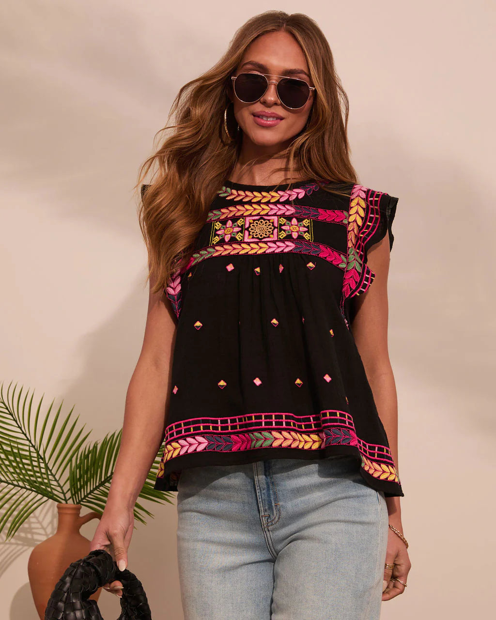 Leyana Abstract Embroidered Top