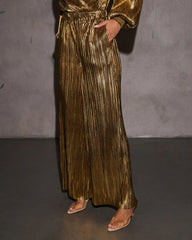 Starry Night Pleated Metallic Wide Leg Pants