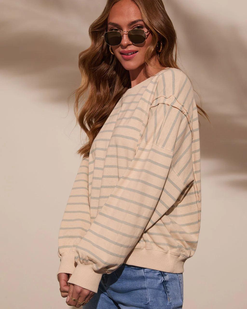 Classic Feel Striped Oversized Sweatshirt