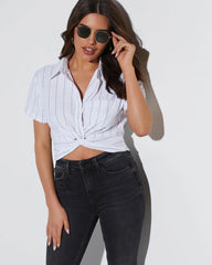 Valentina Linen Short Sleeve Crop Top