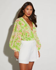 Haven Floral Chiffon Balloon Sleeve Bodysuit